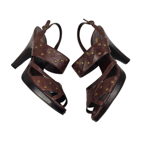 CHINESE LAUNDRY Women's Suzana Brown Leather Studded Heel Sandal Size 9.5 - Picture 6 of 12